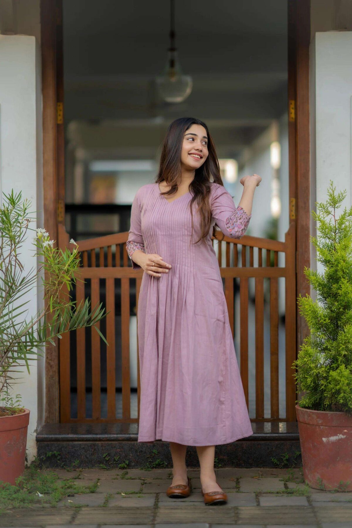 Floral Elegance ? Cotton Embroidered Dress with Printex Magic (M) - Image 3