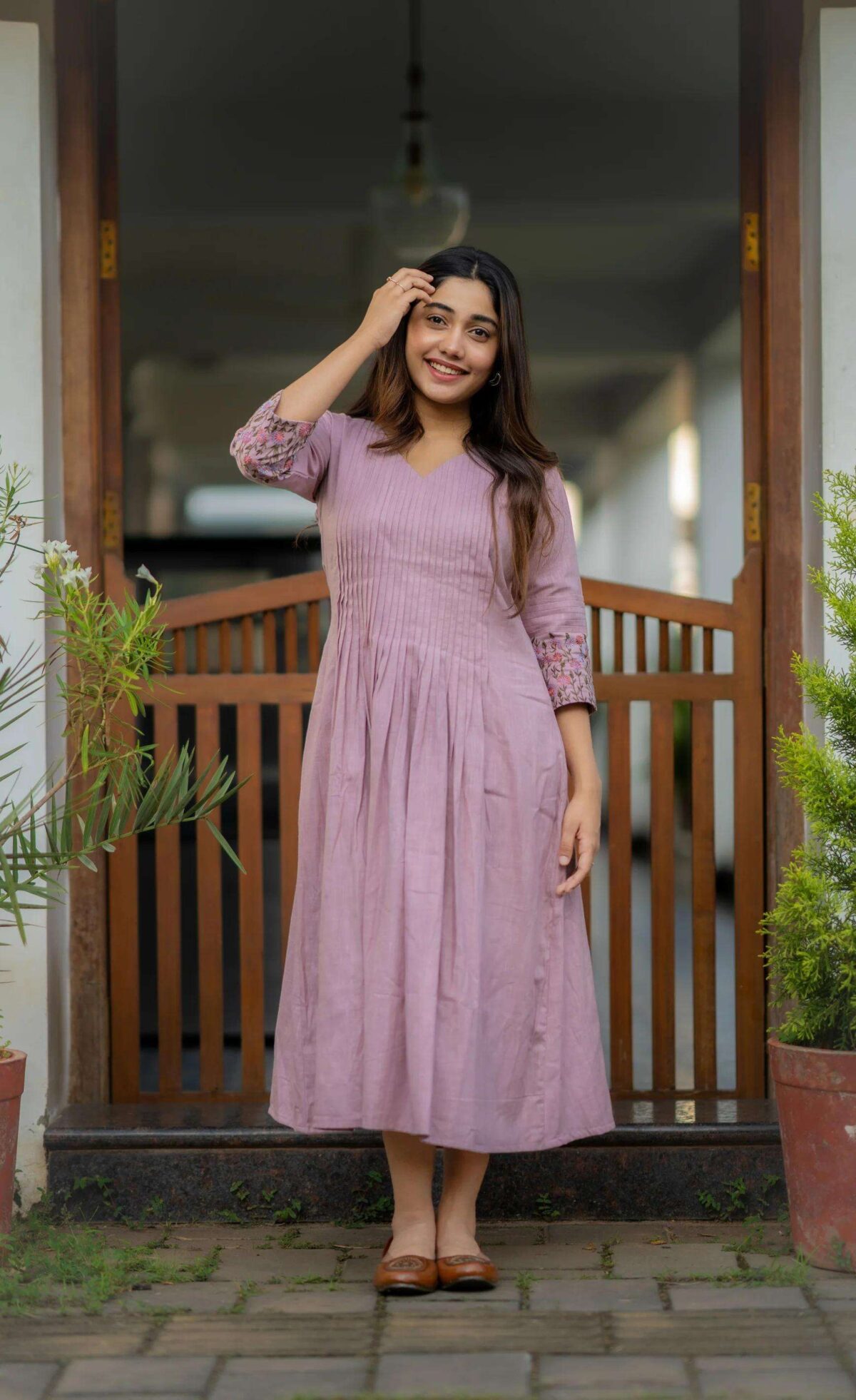 Floral Elegance ? Cotton Embroidered Dress with Printex Magic (M) - Image 4