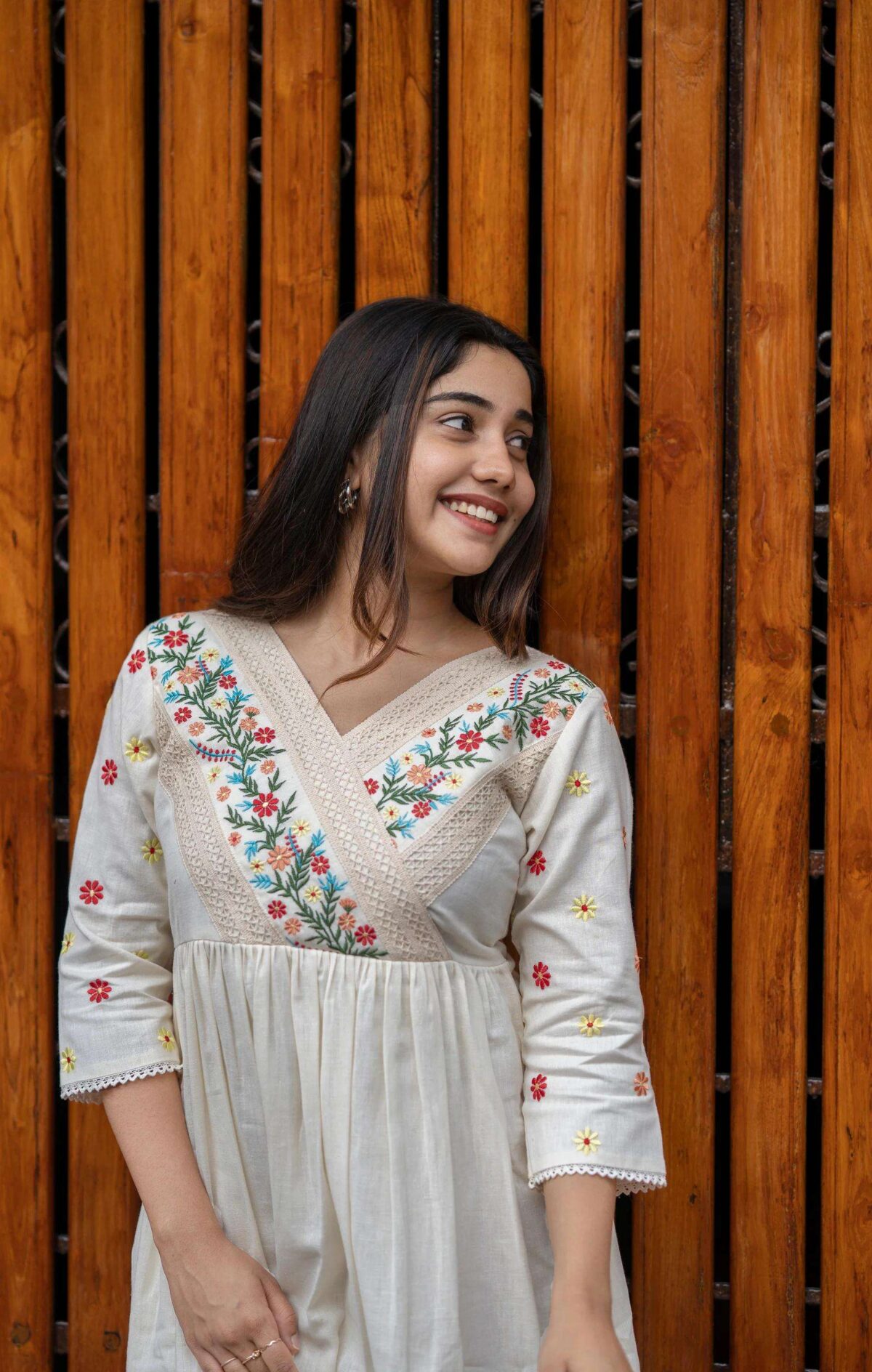 Artfully Adorned ? Women's XXL Dress in Cotton with Floral Embroidery(L) - Image 4